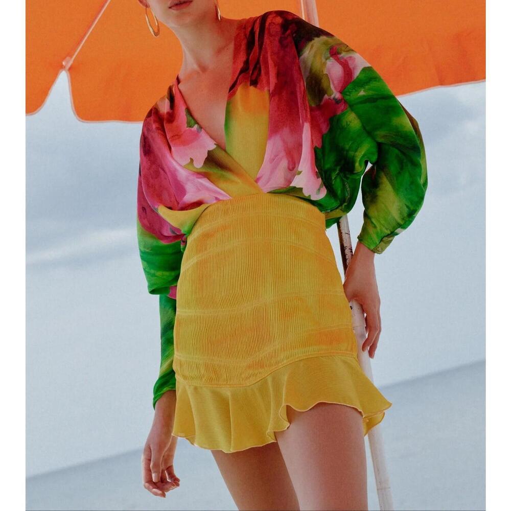 NEW SISTERS fiorella mini dress in yellow green